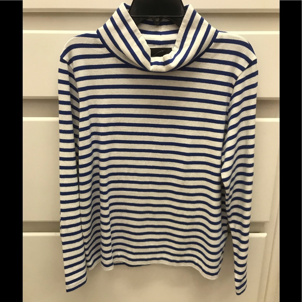 J Crew White and Blue Stripped Turtle Neck